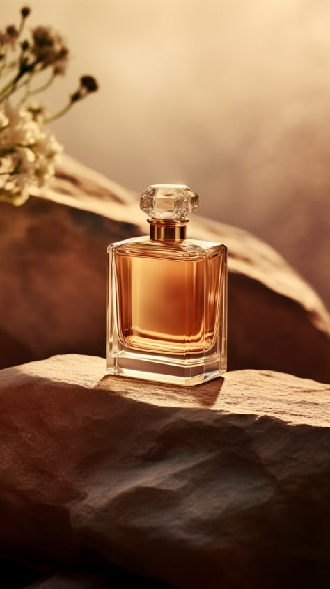 Prompt - On a stone, there was a bottle of Guerlain perfume against a pale gold background, and the light was shining from left to right 😃Midjourney V5. Product photography, 3D rendering, stock product background, advertising, #midjourney Author - QIAOjiang2023 Perfume Product, Perfume Branding, Commercial Photography Product, Fragrance Advertising, Product Render, Perfume Ideas, Creative Advertising Photography, Fragrance Photography, Cosmetic Creative