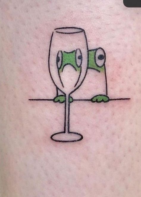 Frog Looking Through Wine Glass Tattoo, Frog Glass Tattoo, Animal Looking Through Wine Glass Tattoo, Duck Wine Glass Tattoo, Frog With Umbrella Tattoo, Frog Wine Glass Tattoo, Glass Frog Drawing, Glass Frog Tattoo, Cat Wine Glass Tattoo