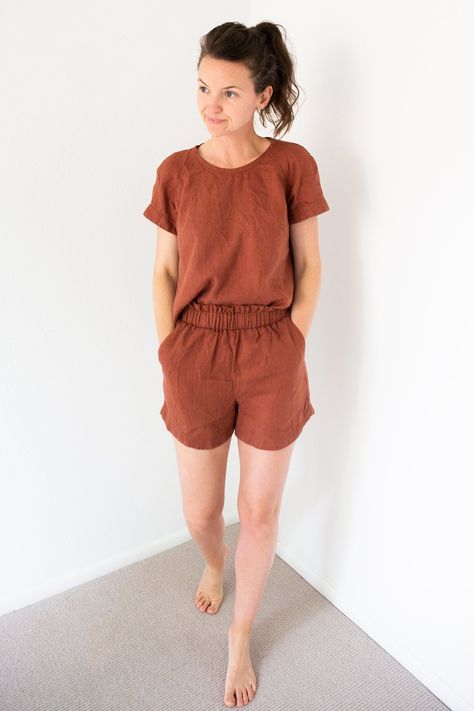 Allie's Linen Coram Top Set – Allie Olson Sewing Patterns Linen Set Outfit, Spring Shorts, Woven Fabrics, Top Sewing Pattern, Clothes Sewing Patterns, Sewing Pattern Sizes, Linen Set, Dress Sewing Pattern, Dress Sewing