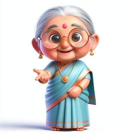 Indian Grandma Illustration, Grand Mother Cartoon, Cute Grandma Cartoon, Grandma Character, Mom Characters, Cartoon Grandma, Indian Illustration, Illustration Ideas, Indian Woman