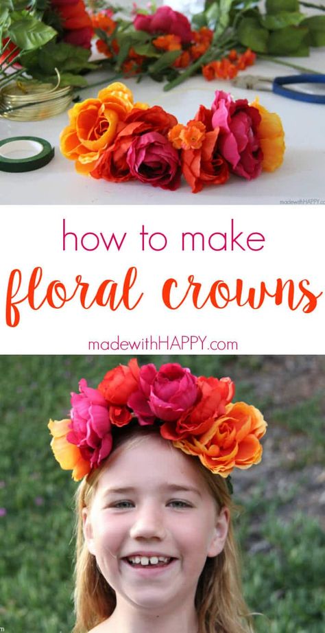 Simple Flower Crown, Diy Floral Crown, Free Jewelry Making Projects, Flower Headband Diy, May Crafts, Easy Diy Costumes, Diy Flower Crown, Mexican Flowers, Quick And Easy Crafts