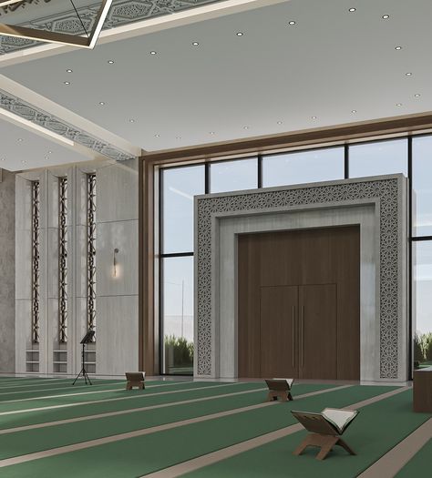 Introducing the main prayer hall at Masjid Al-Hikma, an exquisite blend of elegant grey marble and rich wood, adorned with intricate Islamic patterns. This space beautifully reflects the depth of Islamic culture with a modern touch, guiding worshippers to peace and tranquility. - - - - - - #interiordesign #interiorinspo #interiordaily #interiorstyle #interiorinspiration #3dvisualization #designinspiration #design #designinterior #visualart #visualization #3dmax #modern #art #luxurylifestyle #... Masjid Interior, Interior Masjid, Islamic Arch, Islamic Centre, Mosque Interior, Mosque Design Islamic Architecture, Mosque Design, Islamic Center, Peace And Tranquility