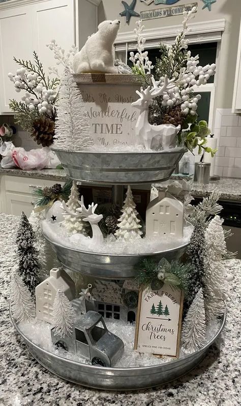 80+ Stunning DIY Cozy Winter Decor Ideas for Christmas and Beyond - Dengarden Three Tiered Tray, Decor Ideas For Christmas, Festive Wreaths, Winter Decor Ideas, Cozy Winter Decor, Tray Decor Christmas, Tafel Decor, Christmas Tray, Winter Decorations Diy