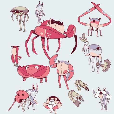 Spider Crab Drawing, Sea Humanoid, How To Draw A Crab, Human Crab Hybrid, Crab Reference, Cute Crab Drawings, Shrimp Character Design, Lobster Character Design, Cartoon Crab Drawing