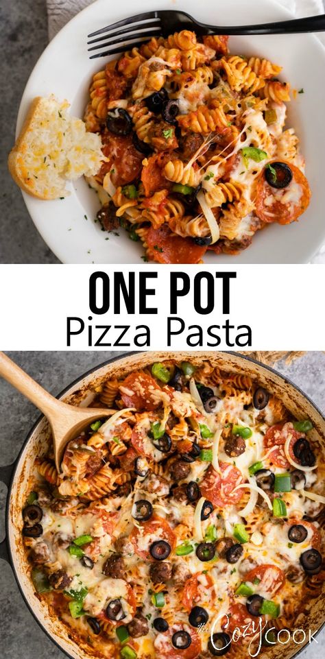 Meals Dinner, One Pot Pasta Recipes, One Pot Dinners, Easy One Pot Meals, One Pot Dishes, Dinner Easy, Anything Goes, Pizza Toppings, Pizza Pasta