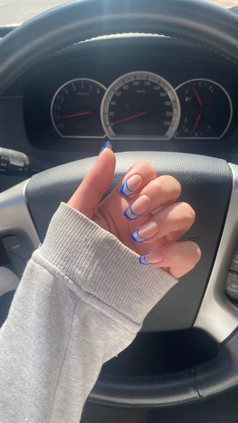 gel nails Double French Nails Blue, Double French Nails, Blue Nails, French Nails, Nail Inspo, Nails, Blue