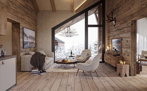 Small Chalet Interior, Modern Chalet Interior, Ski Chalet Interior, Mountain House Interior, Mountain Interior Design, Resort Interior Design, Winter House Exterior, Chalet Interior Design, Mountain Home Interiors