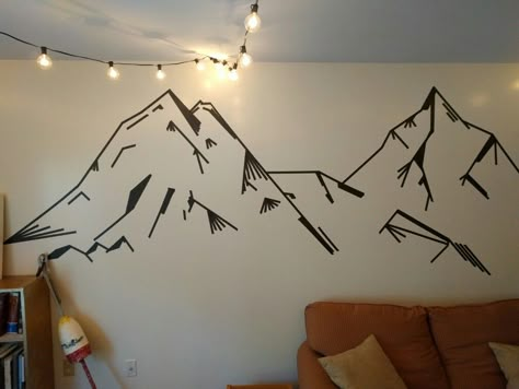 Washi tape mountains                                                                                                                                                                                 More Mountain Tape Wall, Tape Art Ideas Wall Decor, Washi Tape Mountains Wall Art, Masking Tape Art Wall, Tape Mural Wall Art, Tape Art Wall, Washi Tape Ideas Wall, Masking Tape Wall Art, Washi Tape Wall Art Diy