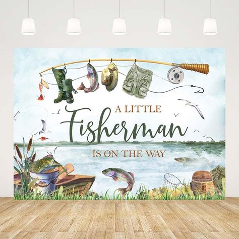 7x5ft A Little Fisherman is On The Way Backdrop Fishing Fisherman Baby Shower Backdrop Boy Fishing Birthday Decorations Fisherman Baby Shower Birthday Background #ad #alittlefishermanisontheway #fisherman #fishermanbabyshower #fishingbabyshower #babyshowerideas #babyshowerthemes #boybabyshowerideas #Boybabyshowerthemes #alittlefishermanisonthewaybabyshower #babyshowerforboys #fishingbabyshowerideas #fishermanbabyshower Fishing Birthday Decorations, Baby Shower Backdrop Boy, Baby Shower Fishing, Shower Backdrop, Boy Fishing, Fishing Birthday, Boy Baby Shower Themes, Baby Shower Backdrop, Birthday Background