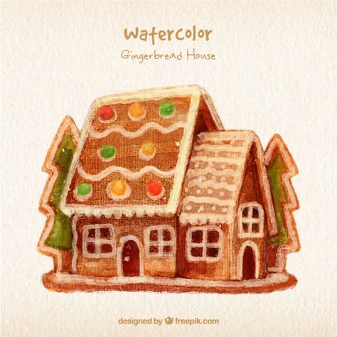 Hand painted gingerbread house Free Vector Painted Gingerbread, Watercolor Gingerbread, Watercolor Home, Christmas Tree Collection, Merry Christmas Background, Watercolor Christmas Tree, Paper Toys Template, Christmas Tree Set, Watercolor Christmas Cards