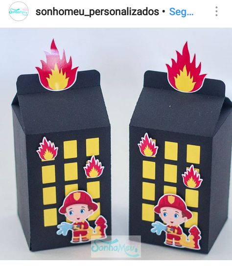 Fire Safety Preschool Crafts, Fireman Crafts, Recycled Crafts Kids Projects, Fire Safety Crafts, Safety Crafts, Firetruck Birthday Party, Fireman Party, Fireman Birthday, Preschool Art Projects