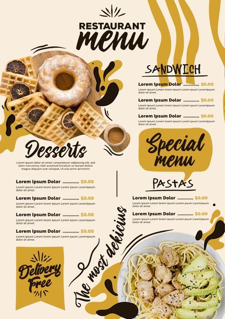 Digital restaurant menu vertical format ... | Free Vector #Freepik #freevector Menu Design Restaurant, Digital Restaurant, Veggie Restaurant, Menu Design Layout, Pasta Menu, Menu Sans Gluten, Dessert Pasta, Menu Design Inspiration, Cafe Menu Design