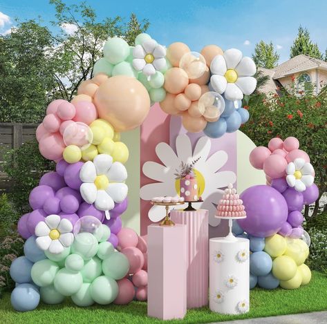 Pastel Rainbow Balloon Arch Garland Kit - Clear Bubble & Bobo Balloons - Perfect for Birthday, Baby Showers, Weddings & Party Decoration! Groovy Bounce House, Groovy One Balloons, Groovy One First Birthday Balloon, Flower Power Balloon Arch, Pastel Rainbow Balloon Arch, Afternoon Tea Party Decorations, Daisy Flower Balloon, Flower Balloons, Bobo Balloons