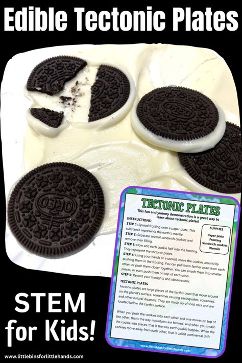 Edible Plate Tectonics Model - Little Bins for Little Hands Plate Tectonics Project Models, Oreo Plate Tectonics, Edible Tectonic Plates, Plate Tectonics Anchor Chart, Plate Tectonics Project, Plate Tectonics Middle School, Plate Tectonics Activity, 6th Grade Science Projects, Tectonic Plates Activities