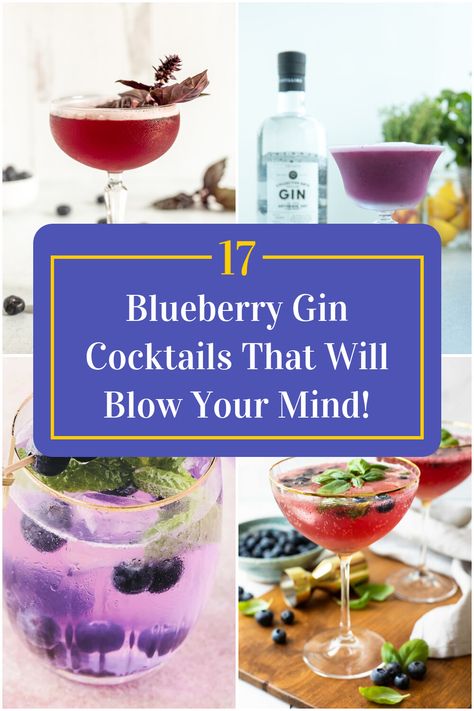 Collage of 4 blueberry gin cocktails. Simply Blueberry Lemonade Cocktail, Blueberry Tequila Cocktail, Blueberry Drinks Alcohol, Blueberry Cocktail Recipes, Blueberry Gin Cocktail, Blueberry Cocktails, Elderflower Drink, Blueberry Yum Yum, Blueberry Drinks