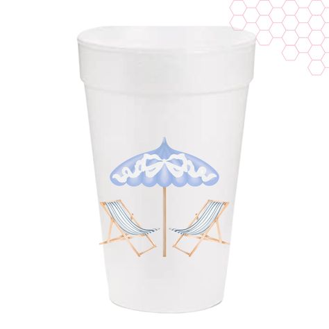 Get ready to soak up the sun in style with our Grand Millennial Summer Styrofoam Cup set! Each cup features a playful beach chair and umbrella design in classic blue and white. Perfect for summer gatherings, these cups will keep your drinks cool and your party vibes high! Cheers to a grand millennial summer! 16 ounces Beach Chair And Umbrella, Recipe Card Boxes, Tennis Birthday, Umbrella Design, Christmas Note Cards, Pop Fizz Clink, Christmas Cups, Grand Millennial, Styrofoam Cups