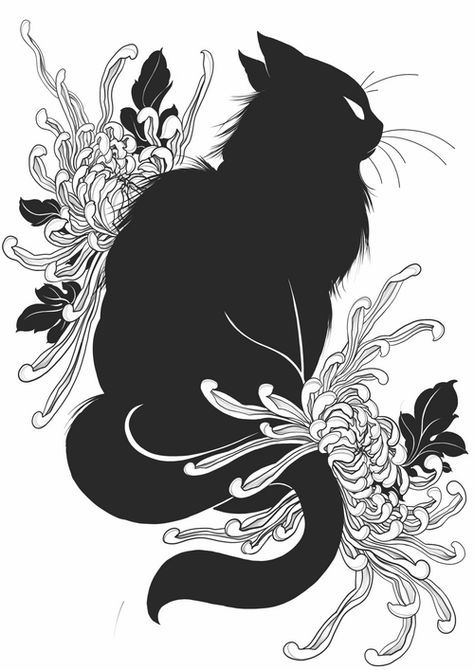 Quill Tattoo, Cat Tattoo Ideas, Black Cat Drawing, One Line, Black Cat Tattoos, Design Dragon, Cat Tattoo Designs, Gothic Tattoo, Jesus Face