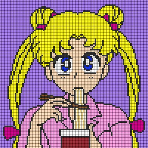 Alpha pattern #140804 | BraceletBook Sailor Moon Alpha Pattern, Sailor Moon Pixel Art, Moon Cross Stitch, Anime Pixel, Pixel Art Templates, Pixel Drawing, Sailor Moon Usagi, Tapestry Crochet Patterns, Moon Pattern