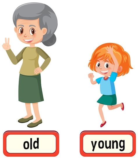 Opposite words for old and young | Premium Vector #Freepik #vector #opposite #english-words #vocabulary #cartoon-drawing Opposite Words, Old Cartoons, Video New, Vector Photo, Free Vector Images, The Artist, Premium Vector, Vocabulary, Graphic Resources