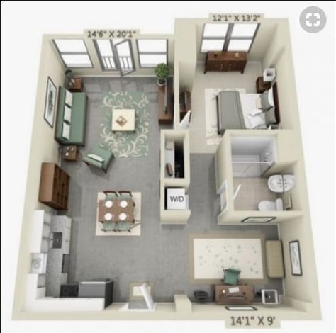 Mother-in-Law Suites: Ideas, Types, Prices, and Questions To Ask - Women.com 1 Bedroom Apartment Floor Plan With Office, 1 Bedroom With Office Floor Plan, Upstairs Garage Apartment Layout, 1 Bedroom Layout Floor Plans, 400 Sqft Apartment, 500sqft House Floor Plans, Apartment With Office Floor Plan, Studio Apartment With Office, One Bedroom Apartment Layout Floor Plans