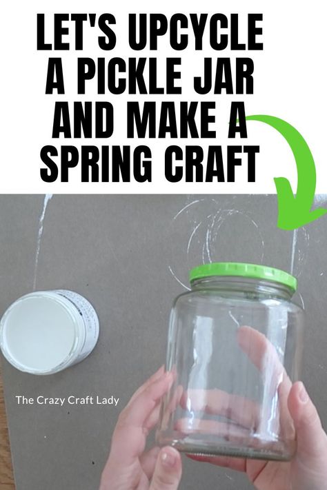 Lets upcycle a pickle jar to make a spring craft Pickle Jar Crafts Diy, Pickle Jar Crafts, Mini Gumball Machine, Old Mason Jars, Carrot Craft, Wooden Craft Sticks, Upcycle Crafts, Chalky Finish Paint, St Patricks Crafts