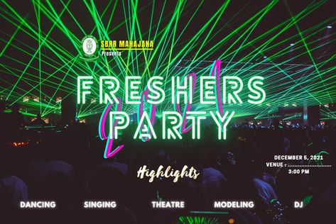 Freshers Party, Party Template, Party Poster, Instagram Captions, Welcome Sign, Dj, Singing, Neon Signs, Neon