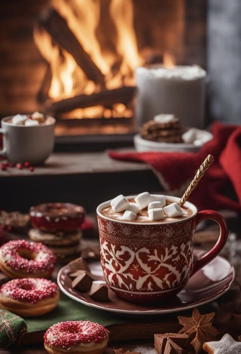 Festive Hot Chocolate, Christmas Dessert Display, Chocolate With Marshmallows, Hot Cocoa Christmas, Idee Cricut, Christmas Hot Chocolate, Cute Christmas Wallpaper, Coffee Photos, Chocolate Caliente