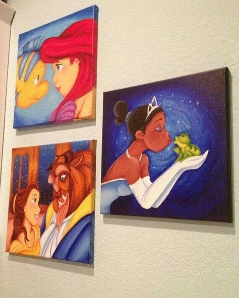 Love these Disney princesses paintings.♥ Disney Apartment, Disney Princess Paintings, Disney Room, Sketches Drawing, Disney Canvas, Disney Paintings, Disney Rooms, Kids Canvas, Disney Sketches