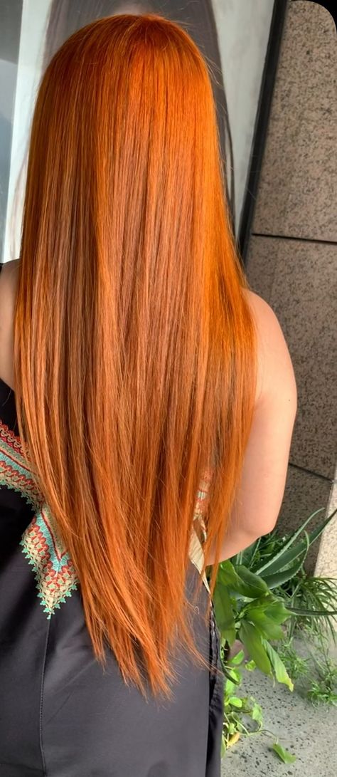 Orange Hair Straight, Medium Red Gold Hair, Long Straight Ginger Hair, Ginger Hair Korean, Straight Ginger Hair, Cobrizo Hair, Straight Orange Hair, Ginger Straight Hair, Orange Copper Hair Color