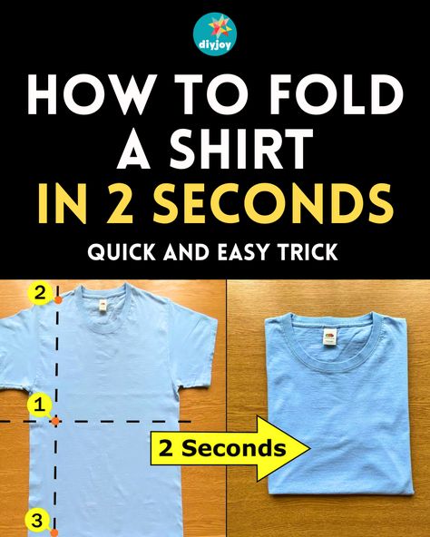 How To Properly Fold A Shirt, Best Way To Fold T Shirts, Easy Way To Fold Shirts, Folding Shirts Hack, Folding Tshirt Hack, How To Fold Tee Shirts, How To Fold Short Sleeve Shirts, Folding Tshirts Hack Video, Folding T Shirts To Save Space