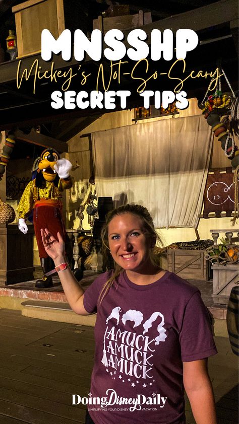 girl wearing a Disney Halloween t-shirt waving to Pirate Goofy in the background inside Adventureland at Magic Kingdom during Mickey's Not-So-Scary Halloween Party Disney World Halloween Party, Mickey Not So Scary Halloween Party, Mnsshp 2024, Mickeys Not So Scary Halloween Party, Easy Halloween Outfits, Magic Kingdom Outfit Ideas, Disney World In October, Tricks For Halloween, Mnsshp Costume Ideas