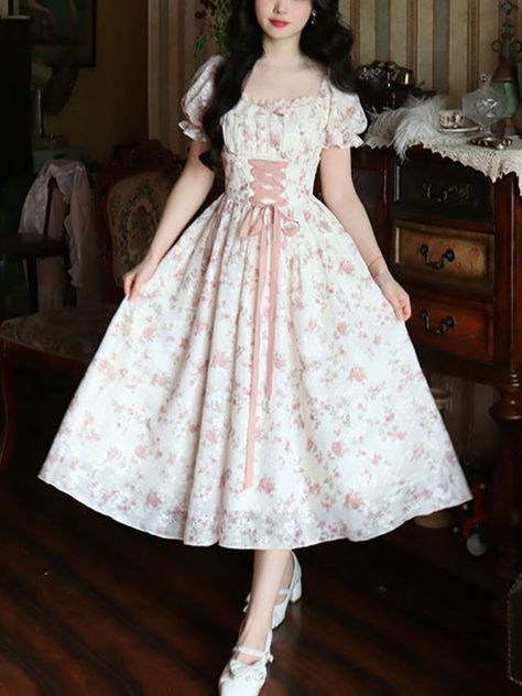 Lace Fairy Dress, Summer Profile, Summer Korean Fashion, Mode Turban, Aesthetic Dress, Bow Style, Summer Lace, Women's Robe, Pink Floral Dress