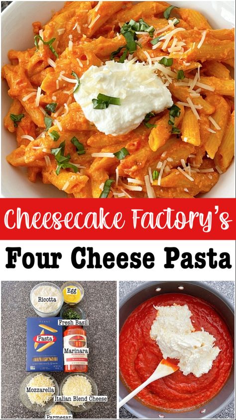 Dinner Date Ideas At Home, Pasta In Oven, Cheesecake Factory Four Cheese Pasta, How To Reheat Pasta, Reheat Pasta, Four Cheese Pasta, Cheesecake Factory Recipes, Easy Pasta Dinner, The Cheesecake Factory