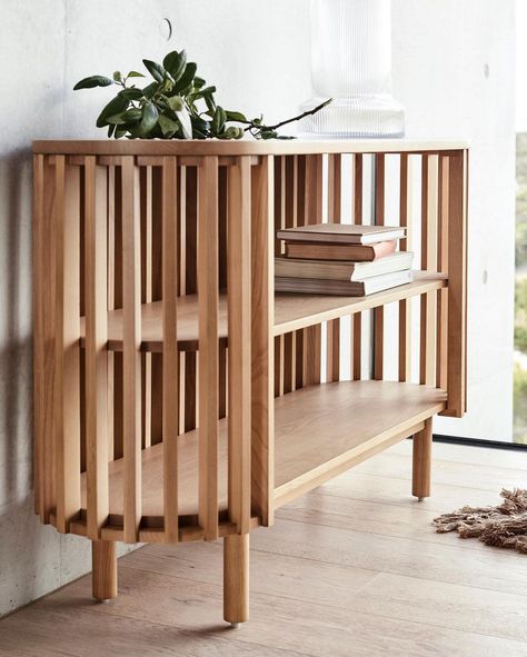 Adairs on Instagram: “Ever a highlight of his Adairs collections, Mark Tuckey’s slatted furniture collection embraces his clean, understated aesthetic. Versatile…” Slat Furniture, Slat Sideboard, Diy Sideboard, Bedside Table Round, Iconic Furniture Design, Oak Console Table, Iconic Furniture, Oak Coffee Table, Oak Sideboard