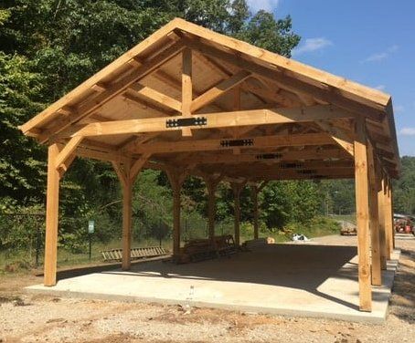 Covered Picnic Shelter, Community Pavilion, Pond Building, Carport Design, Outdoor Pavillion, Picnic Shelter, Timber Frame Pavilion, Pavilion Plans, Property Ideas