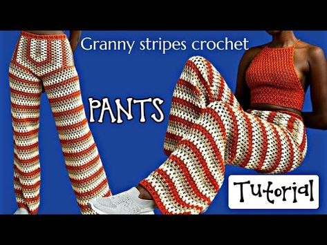 Granny stripes wide leg crochet pants tutorial - YouTube Granny Stripe Crochet, Crochet Pants Pattern, Pants Pattern Free, Stitch Pants, Pants Tutorial, Wide Legs Pants, Granny Stitch, Crochet Pants, Beginner Crochet Projects