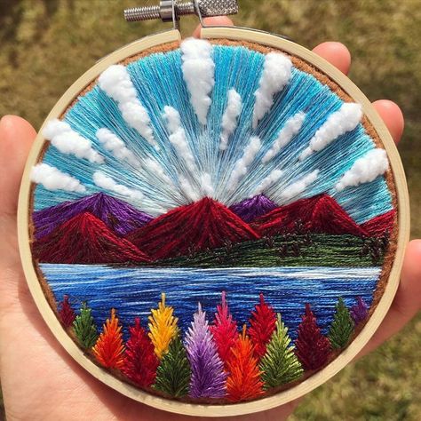 Landscape Embroidery, Crewel Embroidery Kits, Cotton Candy Sky, Hand Embroidery Kit, Hand Embroidery Art, Etsy Instagram, Crewel Embroidery, Hand Embroidery Stitches, Embroidery Needles