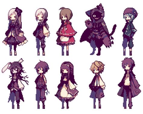 Witch Pixel Art, Pixel Character Sprite, Pixel Witch, Pixelated Characters, Character Pixel Art, Alice And Cheshire Cat, How To Pixel Art, Sprite Art, Pixel Pokemon