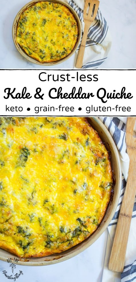 Keto Crust-less Kale and Cheddar Quiche (with a Whole30, paleo option!) Quiche Keto, Kale Quiche, Cheddar Quiche, Keto Quiche, Keto Breakfast Ideas, Whole 30 Breakfast, Queso Cheddar, Keto Diet Foods, Keto Diet Breakfast