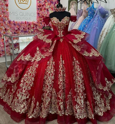 ✨New in store✨ Also available to order in Rose/Gold, Champagne/Gold and Royal/Gold . . . . . . #misquinceaños #mis15años #misquince #princesabymoncheri Red And Gold Quinceanera Dresses, Gold Sweet 16 Dresses, Red And Gold Quince, Red Party Dresses, Red Quinceanera Ideas, Burgundy Quinceanera Dresses, Black Bridal Dresses, Quinceanera Dresses Red, Purple Quinceanera Dresses