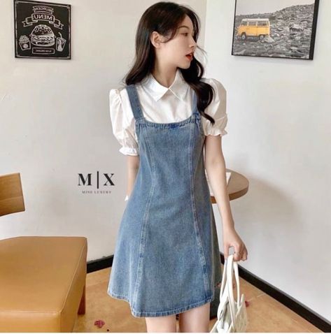 Overalls Dress Outfit, Jean Overall Dress, Short Sleeve Denim Dress, Shipping Design, Short Sleeve Denim, Dress Jeans, Womens Denim Dress, Korean Dress, Teenage Fashion Outfits