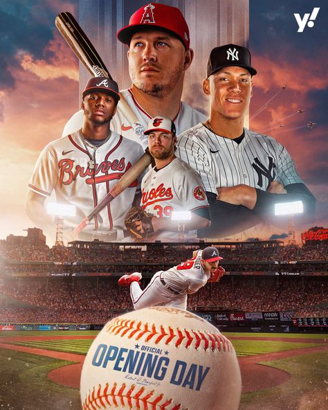 YAHOO SPORTS : MLB OPENING DAY :: Behance Sports Day Poster Design, Gameday Design, Mlb Poster, Sports Day Poster, Sports Ads, Sports Collage, Baseball Graphics, Pubmat Ideas, Nfl Design