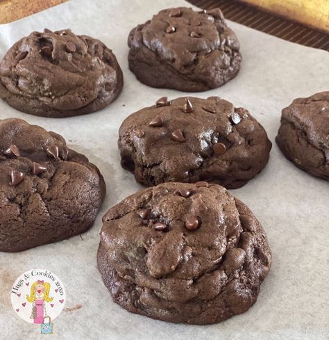 Extra Thick Double Chocolate Cookies Thick Double Chocolate Cookies, Jumbo Drop Cookies, Jumbo Chocolate Cookies, Double Chocolate Fudge Cookies, Thick Chocolate Cookies, Chewy Double Chocolate Chip Cookies, Jumbo Cookies Recipes, Jumbo Cookie Recipe, Fair Desserts