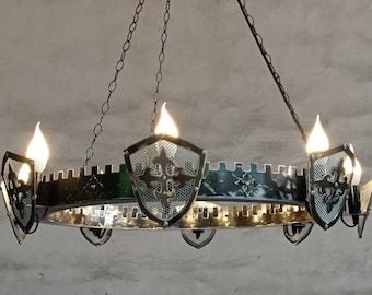 Gothic Chandelier, Rustic Ceiling Lights, Country Lighting, Medieval Decor, Rustic Ceiling, Iron Chandelier, Wrought Iron Chandeliers, Wood Chandelier, Iron Chandeliers