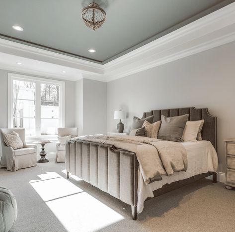 12 Tray Ceiling Ideas to Inspire you! Tray Ceilings Bedroom, Tray Ceiling Paint Ideas Bedroom, Tray Ceiling Ideas Master Suite, Tray Ceilings Ideas, Bedroom Tray Ceiling Paint Ideas, Tray Ceiling Ideas Bedroom Master Suite, Tray Ceiling Ideas Bedroom, Tray Ceiling Living Room, Painted Tray Ceilings