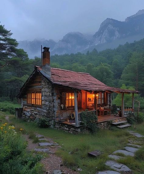 Mountain Solitude Cottage On Mountain, Cabin In The Woods Aesthetic, Hygge Cabin, Modern Cabin In The Woods, Viking Haircut, Cabin Aesthetic, Cabin In The Mountains, Rustic Porch, Misty Mountains