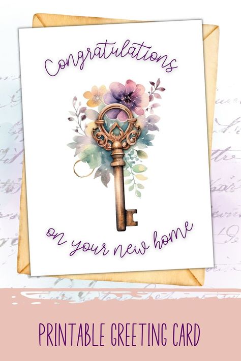 Looking for a heartfelt way to congratulate on new home? I got you covered. 😊 This printable Home sweet home card is a great way to congratulate your loved ones on their new home. Creative design with vintage style home key brings elegance to this greeting card which will certainly make a good impression. #newhome #homesweethome #congratulationscard #printablegreetingcard #vintagekey #vintagecolors #congratulation Congratulations On New Home, Vintage Style Home, New Home Owner, Digital Birthday Cards, New Home Card, Simple Signs, Home Card, Vintage Key, Printable Greeting Cards