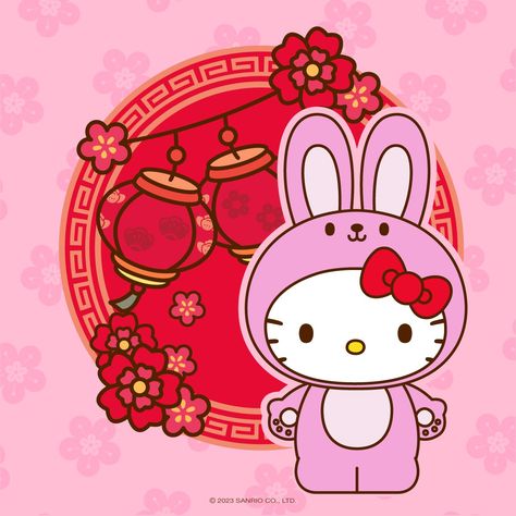 New Year's Drawings, Japanese New Year, Kitty Cafe, Kitty Items, Hello Kitty Images, Hello Kitty Aesthetic, Happy Lunar New Year, Kitty Images, Chinese Cartoon