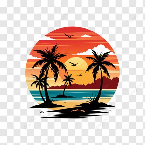 beach sunset with silhouettes of palm trees and seagulls flying vector Sunset Vector, Beach Vector, Sunset Logo, Sunset Palm Trees, Watercolor Wallpaper Iphone, Seagulls Flying, Resort Logo, Palm Tree Art, T Shirt Logo Design