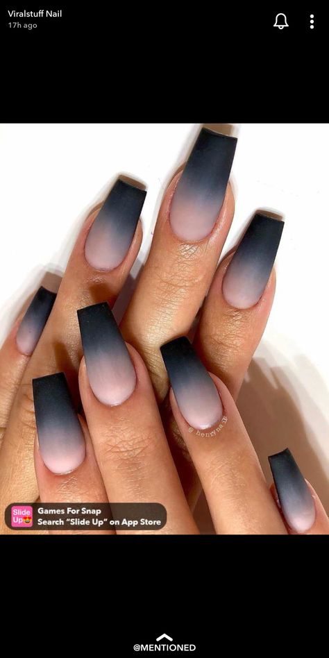 Black Powder Nails Ideas, Nice And Black Nails, Black Gel Nail Designs Coffin, Gray Ombre Dip Nails, Goth Ombre Nails, Black And White Ombre Acrylic Nails, Black And Pink Ombré Nails, Matte Black Ombre Nails, Black And Clear Nail Designs